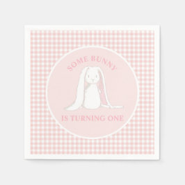 Some Bunny is One Roze Gingham Verjaardag Servet
