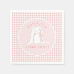 Some Bunny is One Roze Gingham Verjaardag Servet