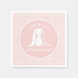Some Bunny is One Roze Gingham Verjaardag Servet