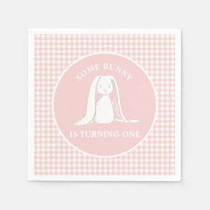 Some Bunny is One Roze Gingham Verjaardag Servet