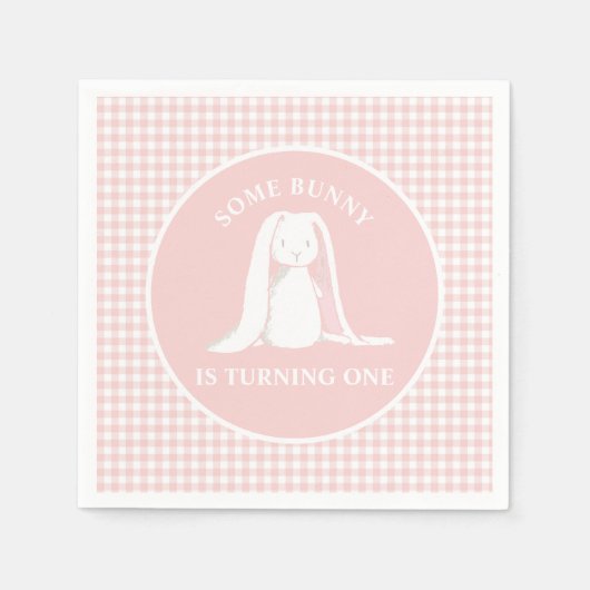 Some Bunny is One Roze Gingham Verjaardag Servet (Voorkant)