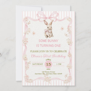 Some Bunny is One: Roze Lint Konijn Eerste Verjaar Kaart