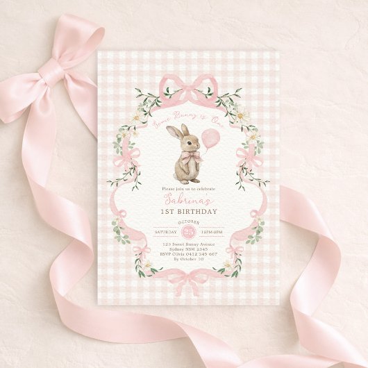 Some Bunny is One Roze Strik 1e Verjaardag Kaart