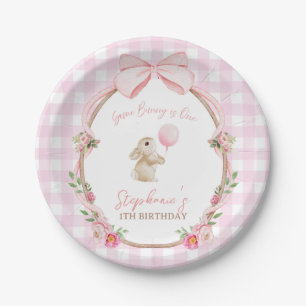 Some Bunny is One Roze Strik Konijn Eerste Verjaar Papieren Bordje