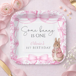 Some Bunny Is One Roze Toile Verjaardag Papieren Bordje