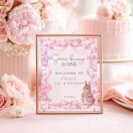 Some Bunny Is One Roze Toile Verjaardags Welkom Bo Poster