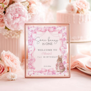 Some Bunny Is One Roze Toile Verjaardags Welkom Bo Poster