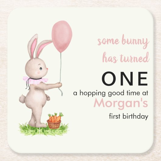Some Bunny is One Schattige Rabbit Balloon 1st Bir Kartonnen Onderzetters (Voorkant)