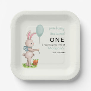 Some Bunny is One Schattige Rabbit Balloon 1st Bir Papieren Bordje