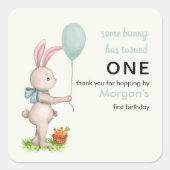 Some Bunny is One Schattige Rabbit Balloon 1st Bir Vierkante Sticker (Voorkant)