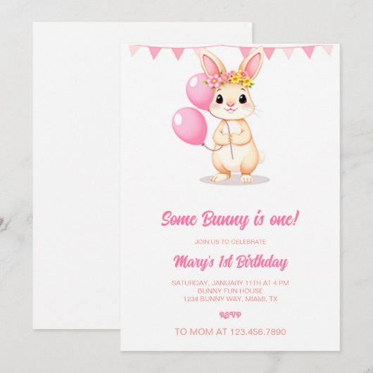 Some Bunny is One Uitnodiging, Some Bunny is Eén v Kaart (Voorkant / Achterkant)