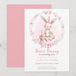 Some Bunny is One Wildflowers Pink Rabbit First Kaart