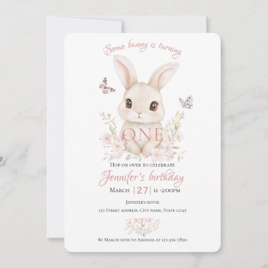 Some Bunny is Turning One Birthday Invitation Kaart (Voorkant)