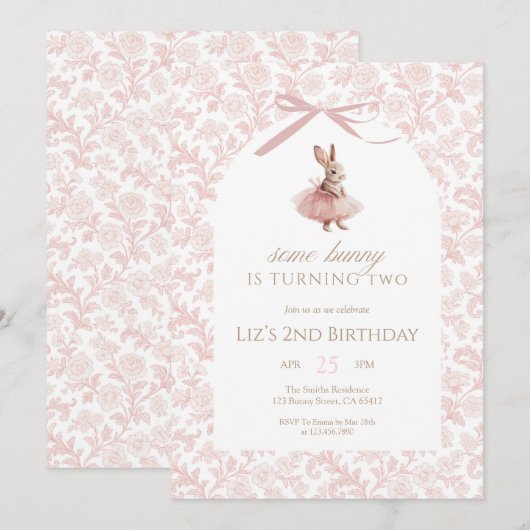 Some Bunny Is Turning Two Pink Tutu Birthday Kaart (Voorkant / Achterkant)