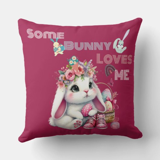 Some Bunny Loves Me Whimsical Spring Basket Custom Kussen (Achterkant)