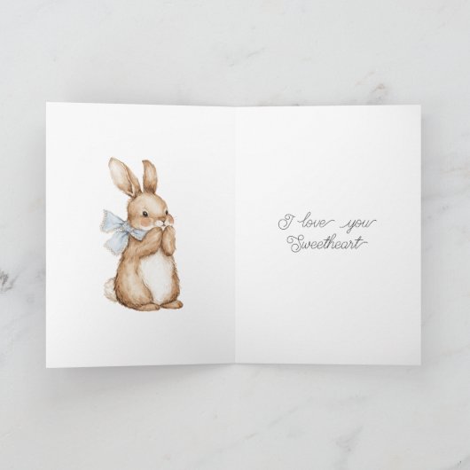 Some Bunny Loves You Blue Bow Kaart (Binnen)