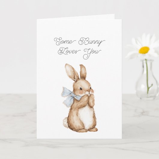Some Bunny Loves You Blue Bow Kaart (Kleine Plant)