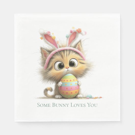 Some Bunny Loves You Cute Easter Cat Napkins Servet (Voorkant)