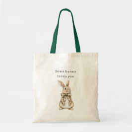 Some Bunny Loves You Green Bow Easter Tote Bag