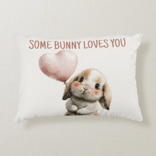 Some Bunny Loves You met Hart Ballon Accent Kussen (Voorkant)