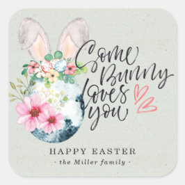 Some Bunny Loves You | Spikkel Ei Paasfeest Vierkante Sticker