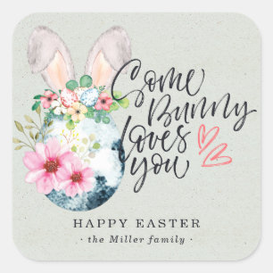 Some Bunny Loves You Spikkel Ei Paasfeest Vierkante Sticker