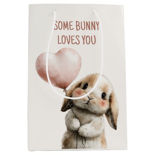 Some Bunny Loves You with Heart Balloon Medium Cadeauzakje (Voorkant)