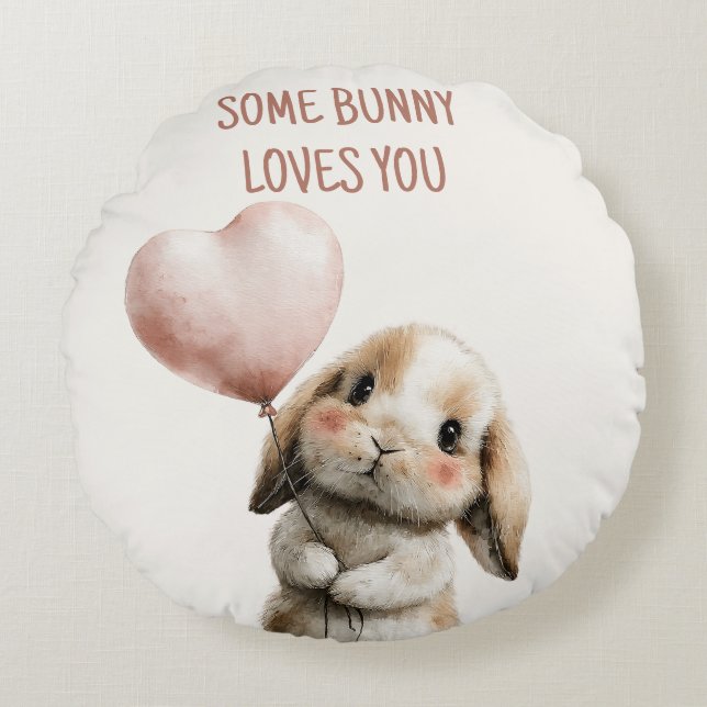 Some Bunny Loves You with Heart Balloon Rond Kussen (Voorkant)