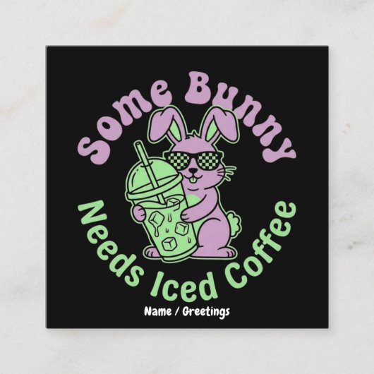  Some Bunny Needs Iced Coffee Retro Spring Easter  Vierkante Visitekaartje (Voorkant)