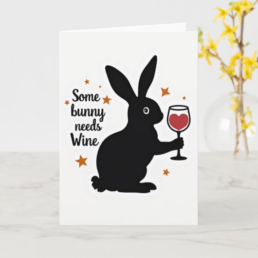 Some Bunny Needs Wine Card Kaart (Gele Bloem)