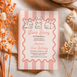 Some Bunny Pastel Pink Easter Girl 1st Birthday Kaart