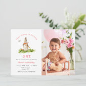 Some bunny Rabbit  Girl 1st birthday Photo Kaart (Staand voorkant)