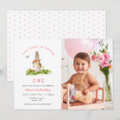 Some bunny Rabbit  Girl 1st birthday Photo Kaart (Voorkant / Achterkant)