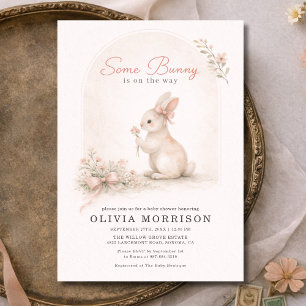 Some Bunny Roze Coquette Strik Babyshower Kaart