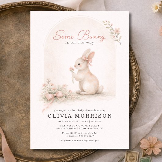 Some Bunny Roze Coquette Strik Babyshower Kaart