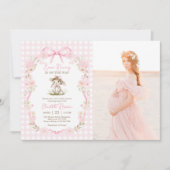 Some Bunny Roze Strik Das Baby Shower Foto Kaart (Voorkant)