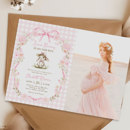 Some Bunny Roze Strik Das Baby Shower Foto Kaart