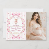 Some Bunny Roze Strik Das Baby Shower Kaart (Voorkant)