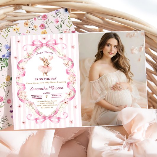 Some Bunny Roze Strik Das Baby Shower Kaart