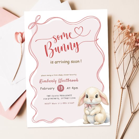 Some Bunny Roze Strikje Baby Shower Kaart