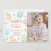 Some Bunny So Hoppy To Be Four Pastel Birthday Kaart (Voorkant)