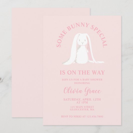 Some Bunny Special Roze Gingham Baby Shower Kaart (Voorkant / Achterkant)
