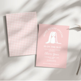 Some Bunny Special Roze Gingham Baby Shower Kaart