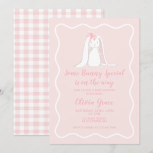 Some Bunny Special Roze Gingham Baby Shower Kaart