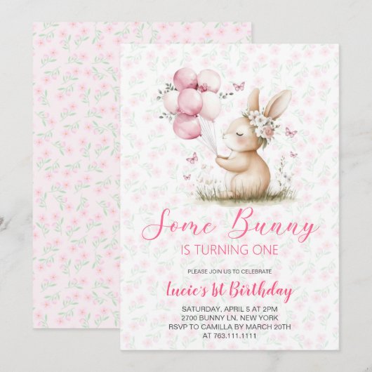 Some Bunny spring Birthday Party  Kaart (Voorkant / Achterkant)