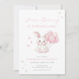 Some Bunny Spring Girl Roze Konijn Eerste Verjaard Kaart