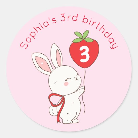Some Bunny Strawberry Balloon Birthday Ronde Sticker (Voorkant)