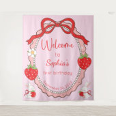 Some Bunny Strawberry Roze Frame Verjaardag Backdr Wandkleed (Voorkant)