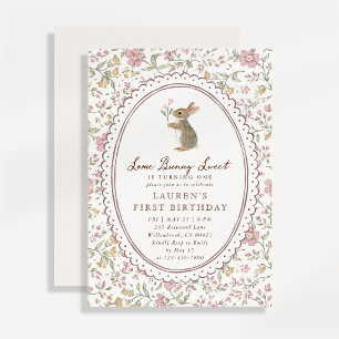 Some Bunny Sweet Floral Bunny Eerste Verjaardag Kaart