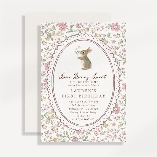 Some Bunny Sweet Floral Bunny First Birthday  Kaart
